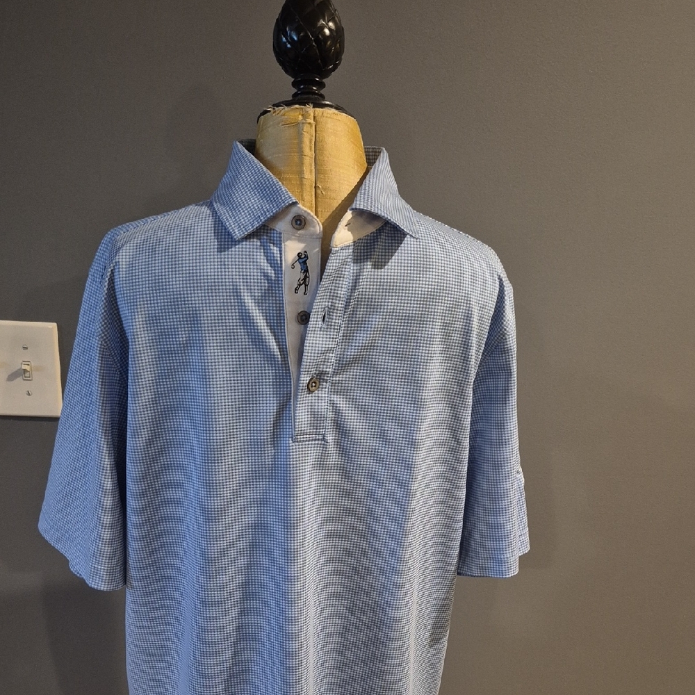 Bobby Jonez Men's Blue Checkered Polo Shirt